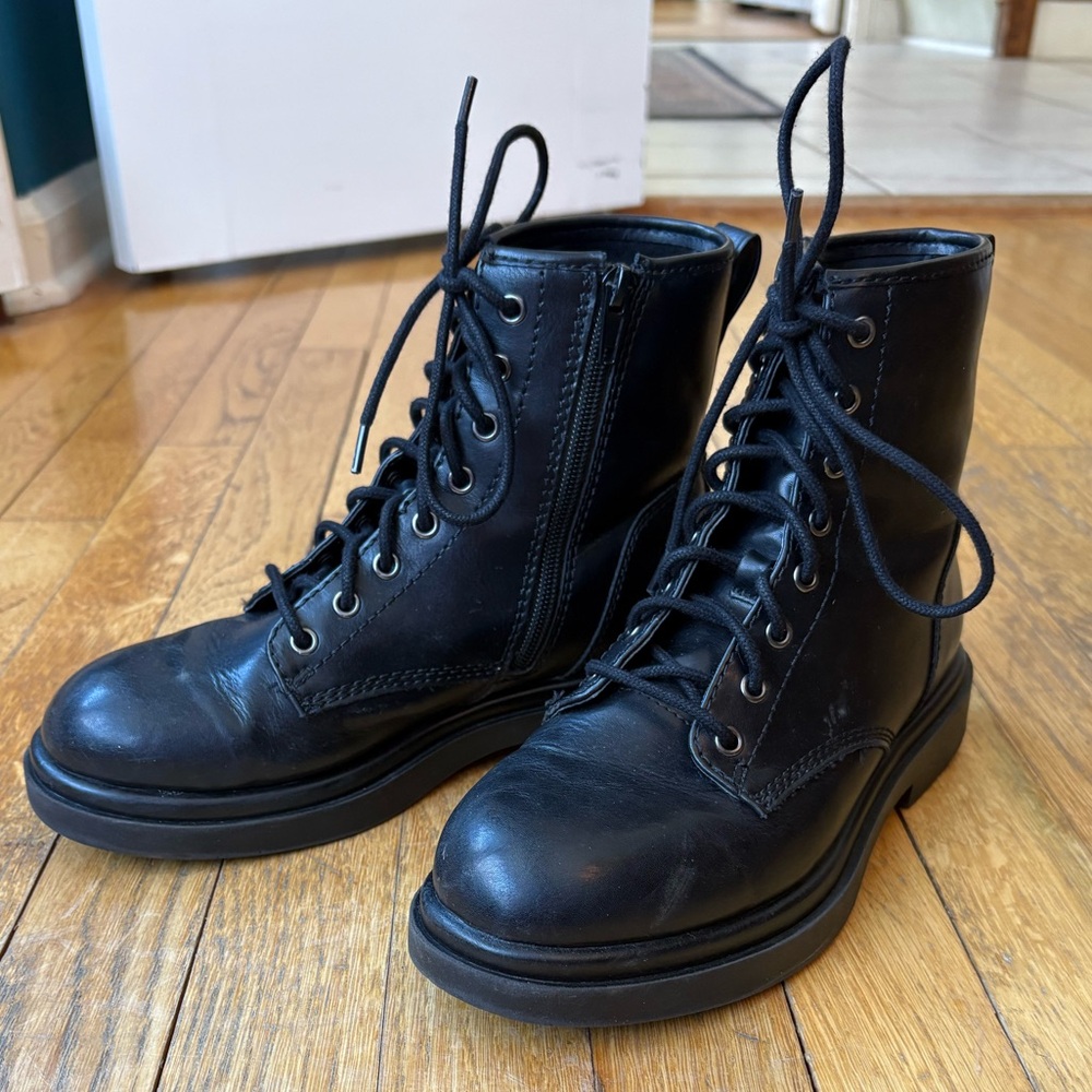 Madden Girl Palooma Black Lace-Up Combat Boots with Side Zip